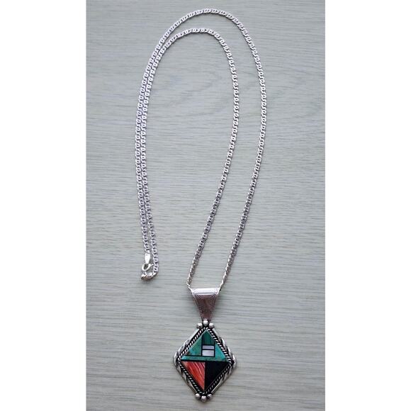 NECKLACE-Vintage-Turquoise-Rose Quartz-Onyx-Green Malachite-Long - Picture 1 of 16